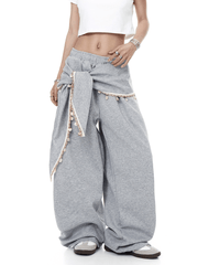 Detachable Lace Sarong Layered Wide - Leg Sweatpants - COPPING THREADS - CT Select