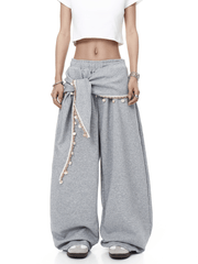 Detachable Lace Sarong Layered Wide - Leg Sweatpants - COPPING THREADS - CT Select