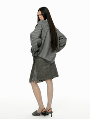 Detachable Off - Shoulder Striped Shirt - COPPING THREADS - Jikoo