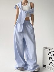 Detachable Tie Striped Wide‑Leg Pants - COPPING THREADS - CT Select