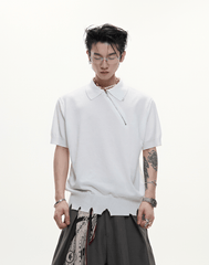 Distressed Hem Zipper Knit Polo Tee - COPPING THREADS - ArguE CulturE