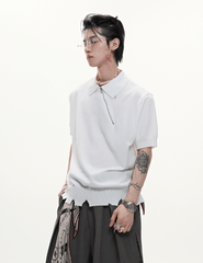 Distressed Hem Zipper Knit Polo Tee - COPPING THREADS - ArguE CulturE