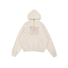 Distressed Multicolor Yarn Bow Print Hoodie - COPPING THREADS - MOROMORO
