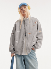 Dog Embroidered Button - Front Sweatshirt Jacket - COPPING THREADS - CATTEE