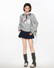 Dog Pattern Polo Collar Knit Sweater - COPPING THREADS - CT Select