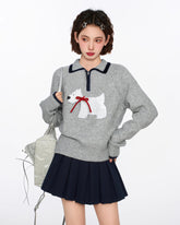 Dog Pattern Polo Collar Knit Sweater - COPPING THREADS - CT Select
