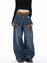 Double Waist Plaid Patchwork Wide - Leg Jeans - COPPING THREADS - CT Select