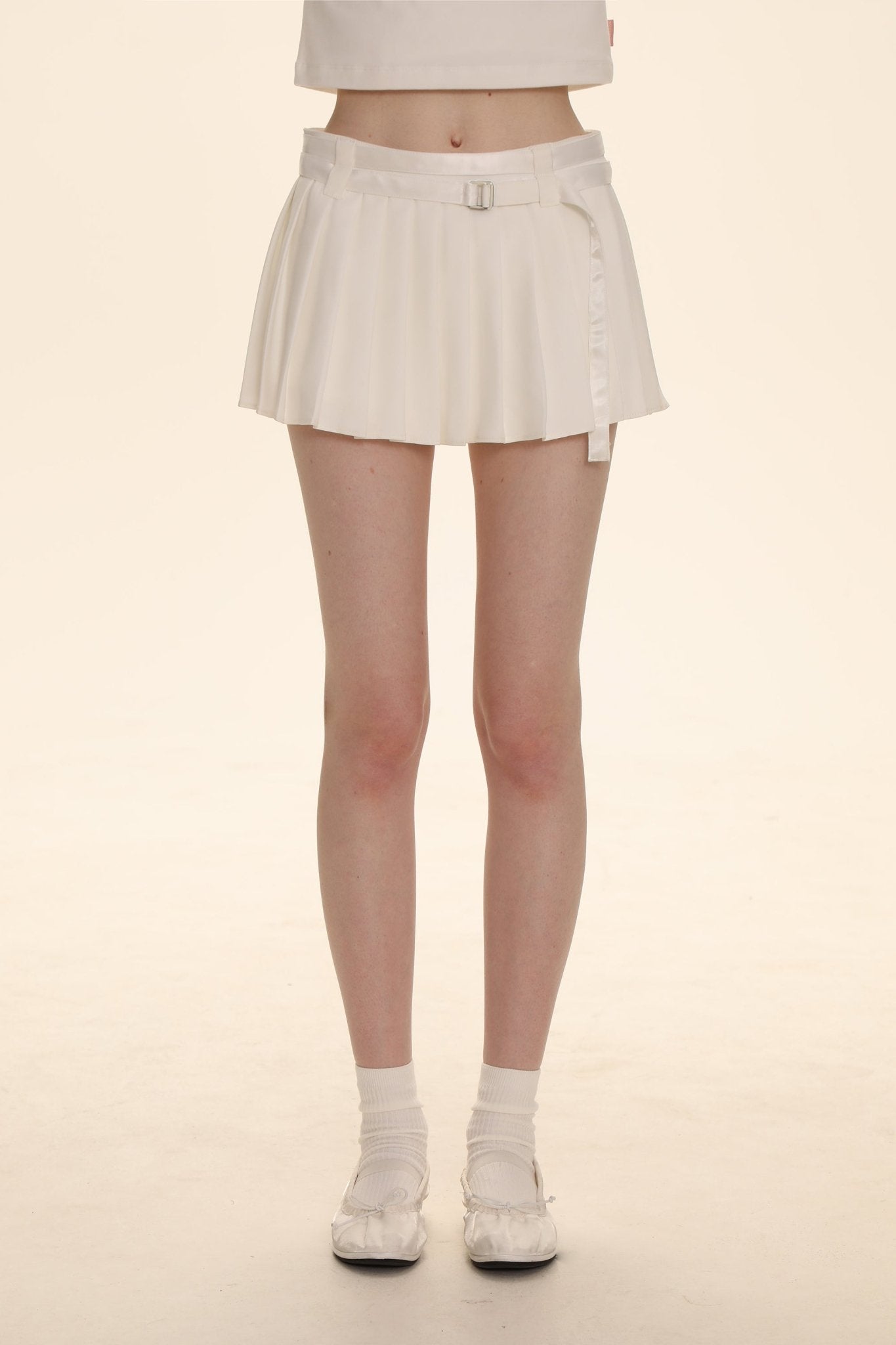 Dual - Sided Satin Ribbon Pleated Mini Skirt - COPPING THREADS - MOROMORO