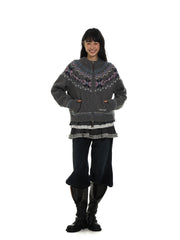 Dual Zippers Snowflake Hand - Embroidered Pearl Wool Cardigan - COPPING THREADS - MOROMORO