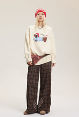 Embroidered Flocked Dog Print Knit Sweater - COPPING THREADS - CATTEE