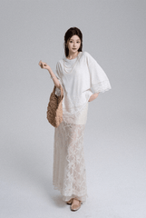 Embroidered Lace Panel Tee & Sheer Maxi Skirt Set - COPPING THREADS - LulusMiracle