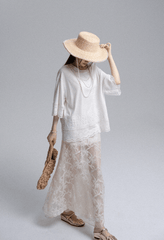 Embroidered Lace Panel Tee & Sheer Maxi Skirt Set - COPPING THREADS - LulusMiracle