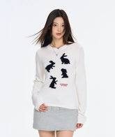 Embroidered Rabbit Mink Fleece Cropped Sweater - COPPING THREADS - CT Select