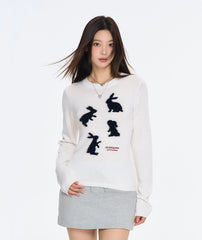 Embroidered Rabbit Mink Fleece Cropped Sweater - COPPING THREADS - CT Select