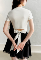 Embroidered Ruffled Trim Bow Tie Tee - COPPING THREADS - AYF