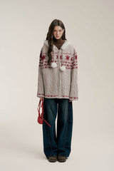 Fair Isle Bow - Print Knit Hoodie Cardigan - COPPING THREADS - CHICISLAND