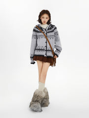 Fair Isle Pattern Hooded Knit Sweater Cardigan - COPPING THREADS - CT Select