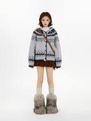 Fair Isle Pattern Hooded Knit Sweater Cardigan - COPPING THREADS - CT Select