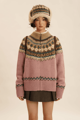 Fair Isle Pattern Zipper Cardigan Knit Sweater - COPPING THREADS - MOROMORO