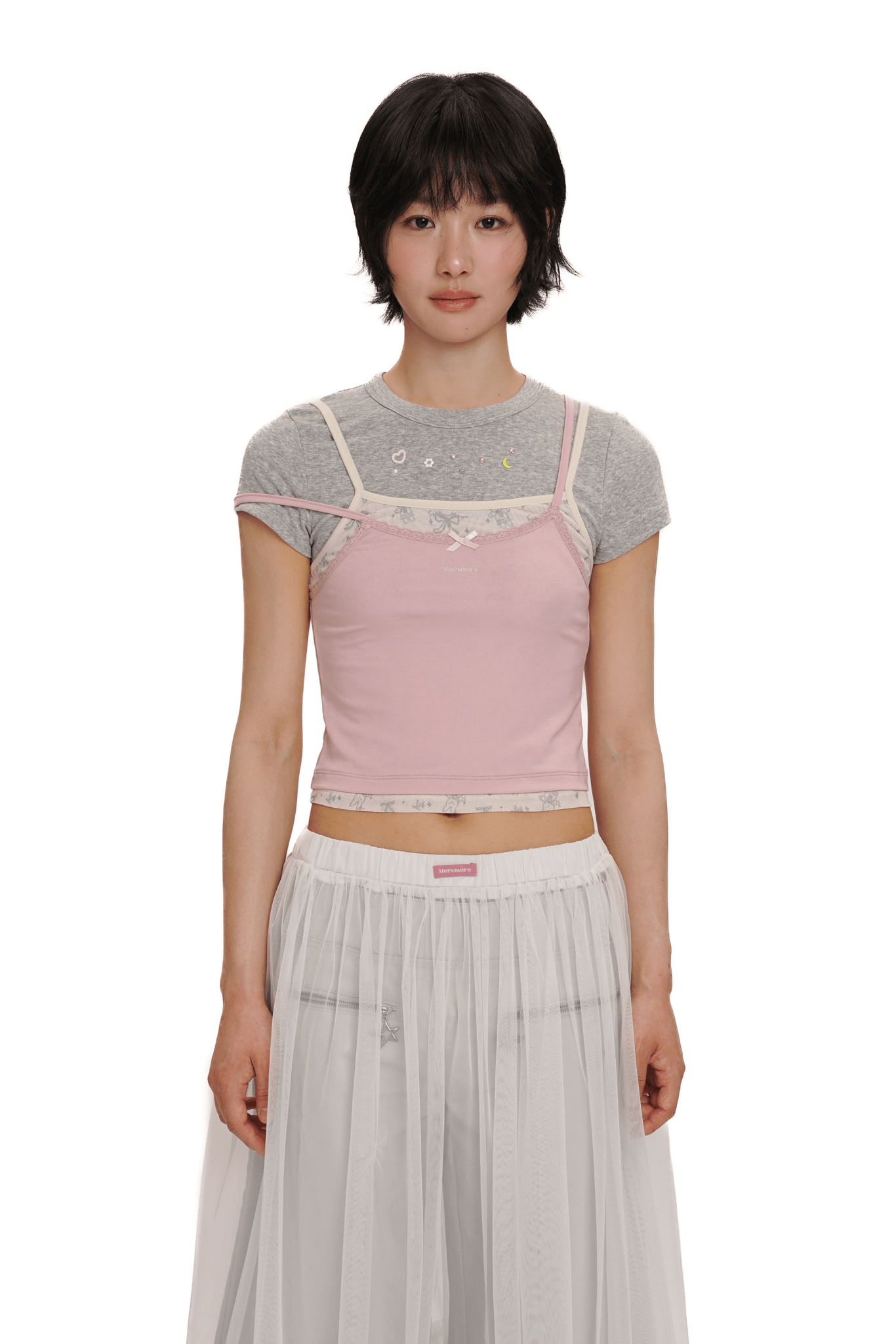 Faux 3 - Piece Layered Look Lace Trim Tee - COPPING THREADS - MOROMORO
