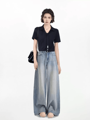 Faux Layered Scarf Polo Collar Shirts - COPPING THREADS - CT Select