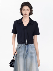 Faux Layered Scarf Polo Collar Shirts - COPPING THREADS - CT Select