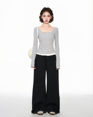 Faux Layered Square Neck Long Sleeve Tee - COPPING THREADS - CT Select