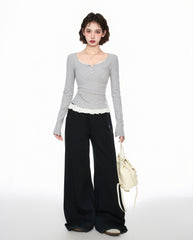 Faux Layered Square Neck Long Sleeve Tee - COPPING THREADS - CT Select