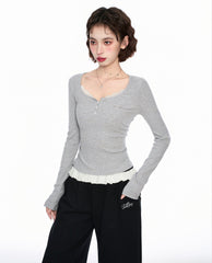 Faux Layered Square Neck Long Sleeve Tee - COPPING THREADS - CT Select