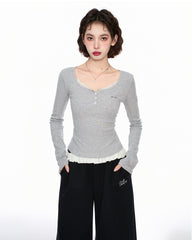 Faux Layered Square Neck Long Sleeve Tee - COPPING THREADS - CT Select