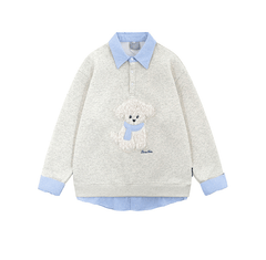 Faux Layered Teddy Patchwork Polo Sweatshirt - COPPING THREADS - CT Select