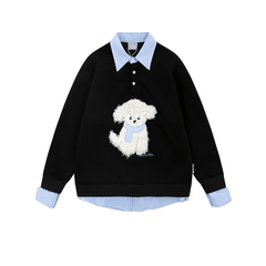 Faux Layered Teddy Patchwork Polo Sweatshirt - COPPING THREADS - CT Select