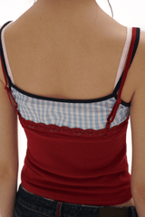 Faux Three - Piece Layered Lace Trim Textured Mesh Cami Top - COPPING THREADS - MOROMORO