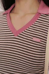 Fitted Vintage Stripe V - Neck Polo Tee - COPPING THREADS - MOROMORO