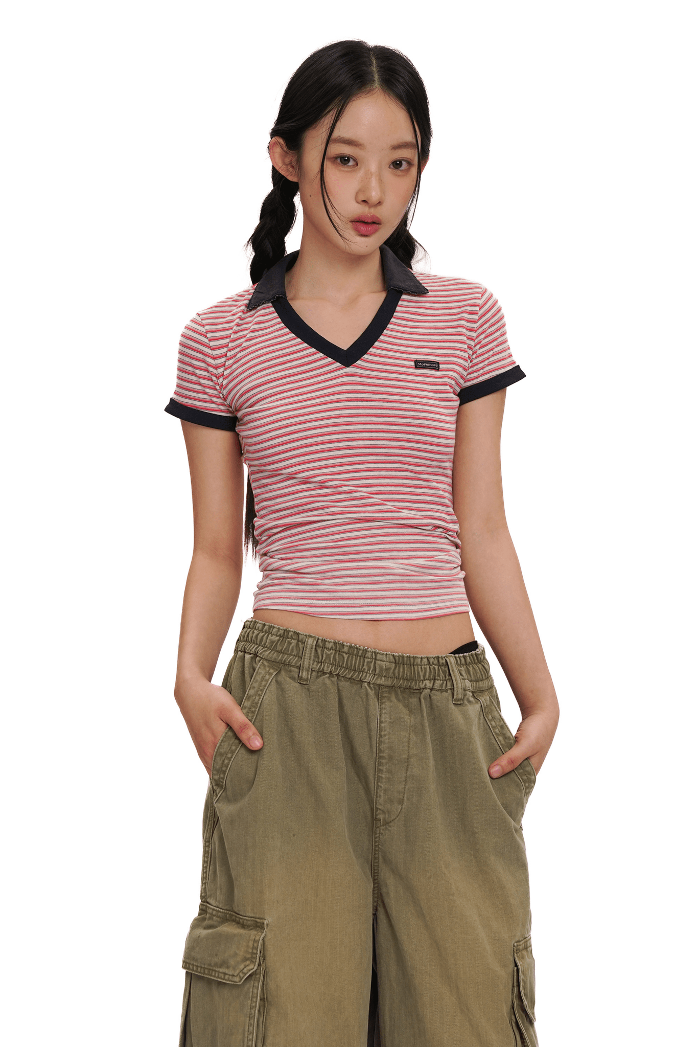 Fitted Vintage Stripe V - Neck Polo Tee - COPPING THREADS - MOROMORO