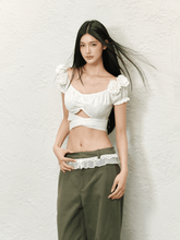 Floral Puff Sleeve Eyelet Crop Top - COPPING THREADS - AGAM