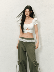 Floral Puff Sleeve Eyelet Crop Top - COPPING THREADS - AGAM