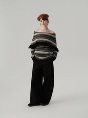Fringed Off - Shoulder Striped Sweater - COPPING THREADS - CHICISLAND