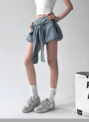 Gingham Balloon Skirt Shorts with Front Tie - COPPING THREADS - CT Select