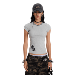 Gothic Letter Print Fitted Tee - COPPING THREADS - 0123Start