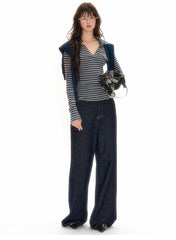 Gray - Black Striped Knit Polo Long Sleeve Shirt - COPPING THREADS - CHICISLAND