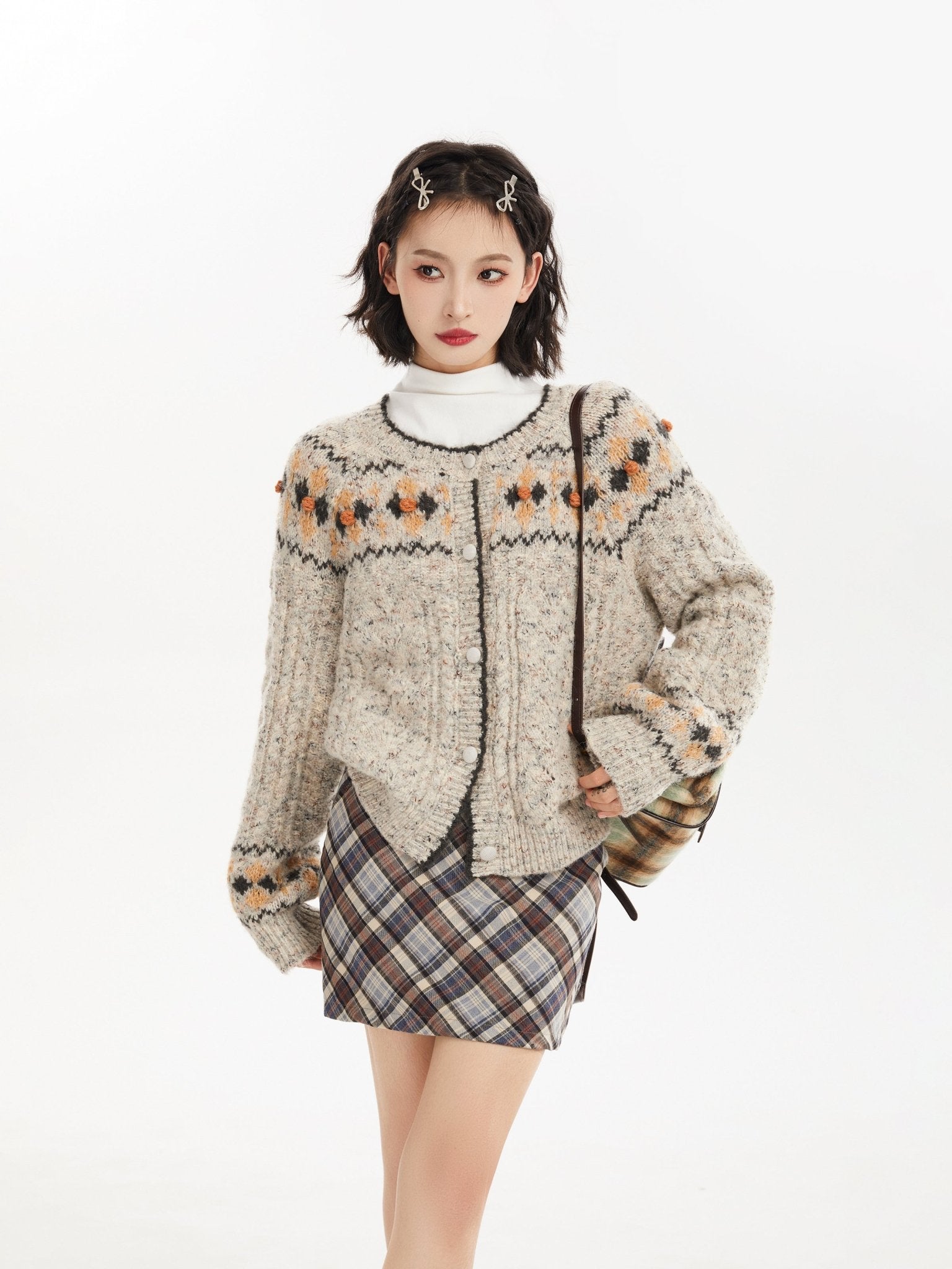 Gray Vintage Fair Isle Pattern Knit Cardigan - COPPING THREADS - CT Select