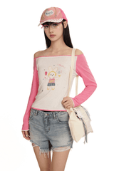 Hand - Drawn Bunny Graphic Off - Shoulder Tee - COPPING THREADS - MOROMORO