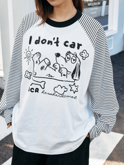 Hand - Drawn Graphic Striped Raglan Sleeve Tee - COPPING THREADS - Harsh and Cruel