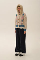 Hand - Embroidered Dotted Plaid Detachable Faux Fur Collar Cardigan Sweater - COPPING THREADS - MOROMORO