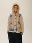 Hand - Embroidered Dotted Plaid Detachable Faux Fur Collar Cardigan Sweater - COPPING THREADS - MOROMORO
