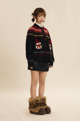 Hand - Embroidered Snowman Jacquard Cardigan Sweater - COPPING THREADS - MOROMORO