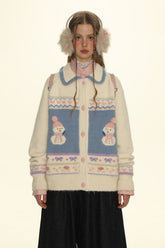 Hand - Embroidered Snowman Jacquard Cardigan Sweater - COPPING THREADS - MOROMORO