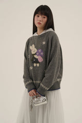 Hand - Sewn Snowflake & Bunny Wool Knit Sweater - COPPING THREADS - MOROMORO