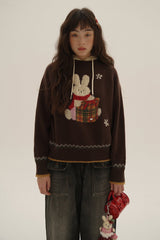 Hand - Sewn Snowflake & Bunny Wool Knit Sweater - COPPING THREADS - MOROMORO